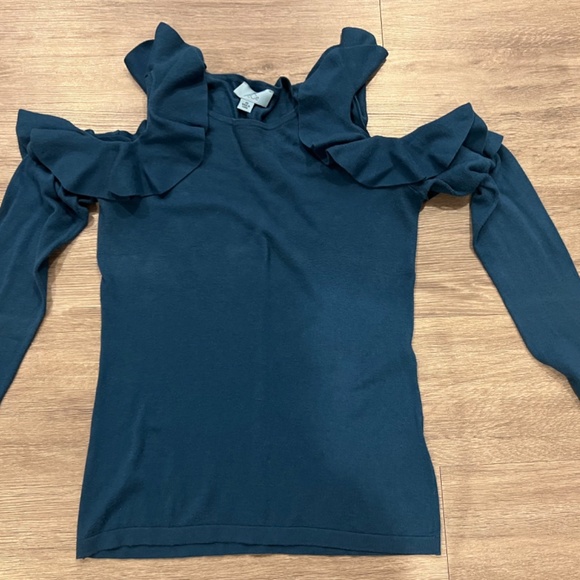 Cece cold shoulder ruffle teal knit sweater (XS) - Picture 2 of 9